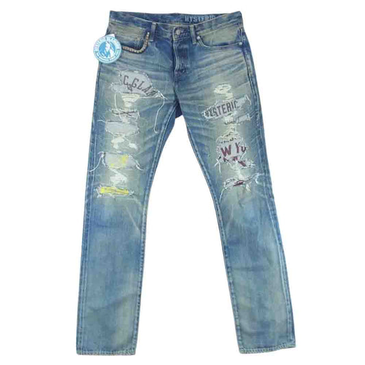 HYSTERIC GLAMOUR ヒステリックグラマー 22SS 02221AP04 CPR加工 デニム ストレート スリム スタッズデニム パンツ インディゴブルー系 32【中古】