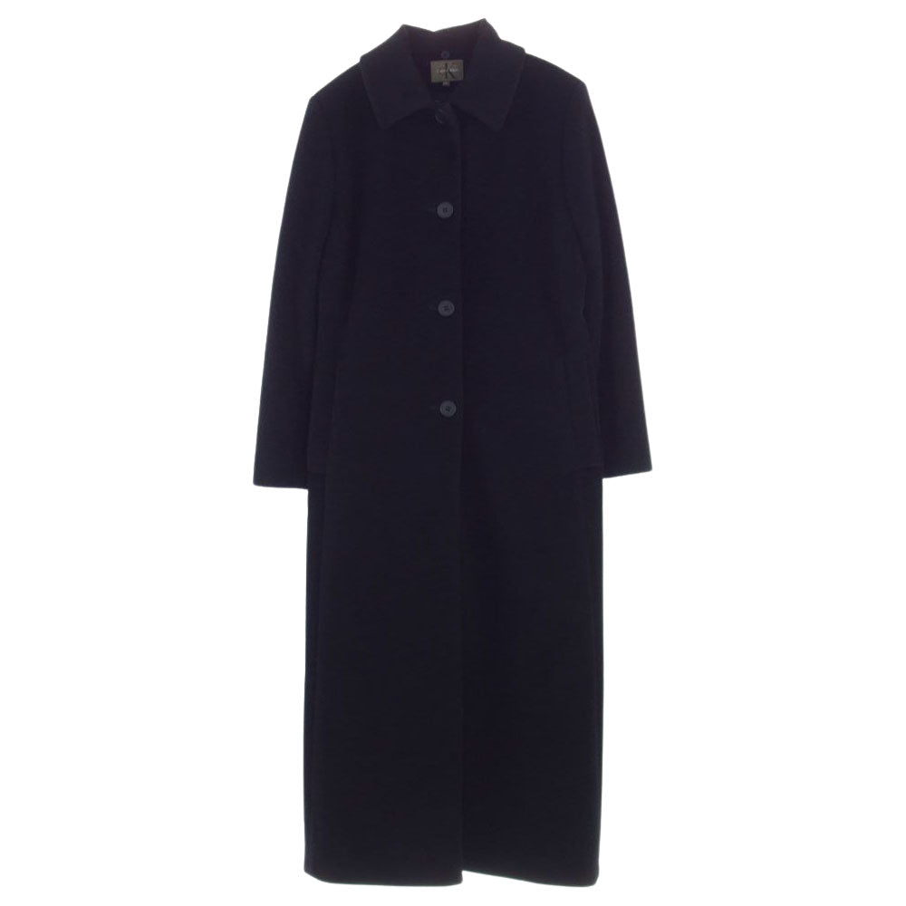 カルバンクライン 382-5 カシミヤ混 ウール ベルテッド ロング ステンカラーコート ブラック系 4【中古】