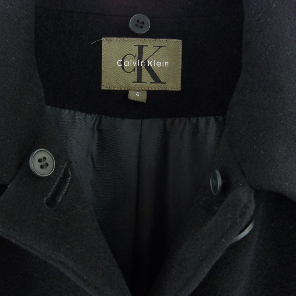 カルバンクライン 382-5 カシミヤ混 ウール ベルテッド ロング ステンカラーコート ブラック系 4【中古】