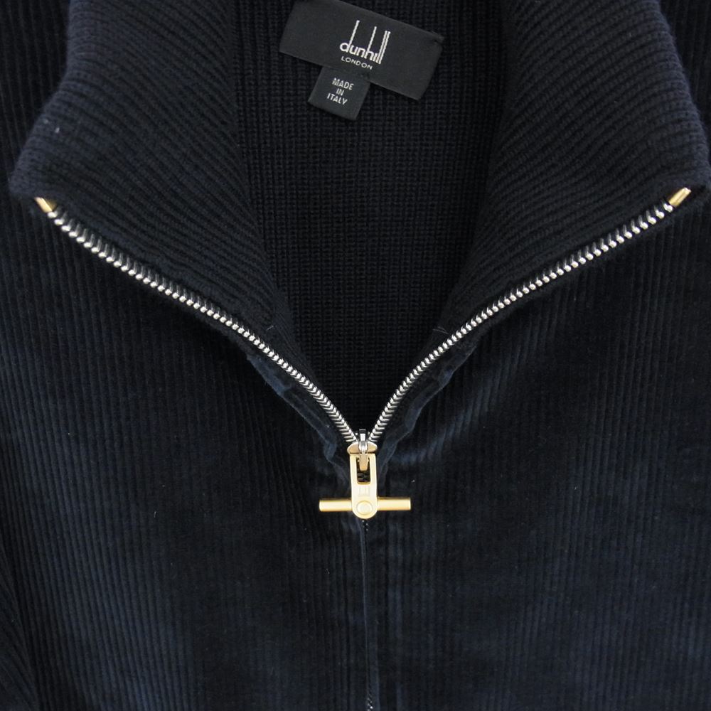 Dunhill ダンヒル LONDON ロンドン イタリア製 メリノ コーデュロイ フロント トラック ジップアップ ジャケット ネイビー系 S【美品】【中古】
