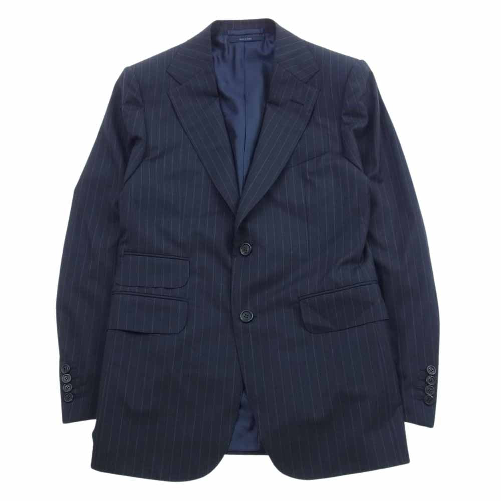 Dunhill ダンヒル BELGRAVIA ウール ストライプ 2B 本切羽 3P 3ピース セットアップ ネイビー系 36【美品】【中古】