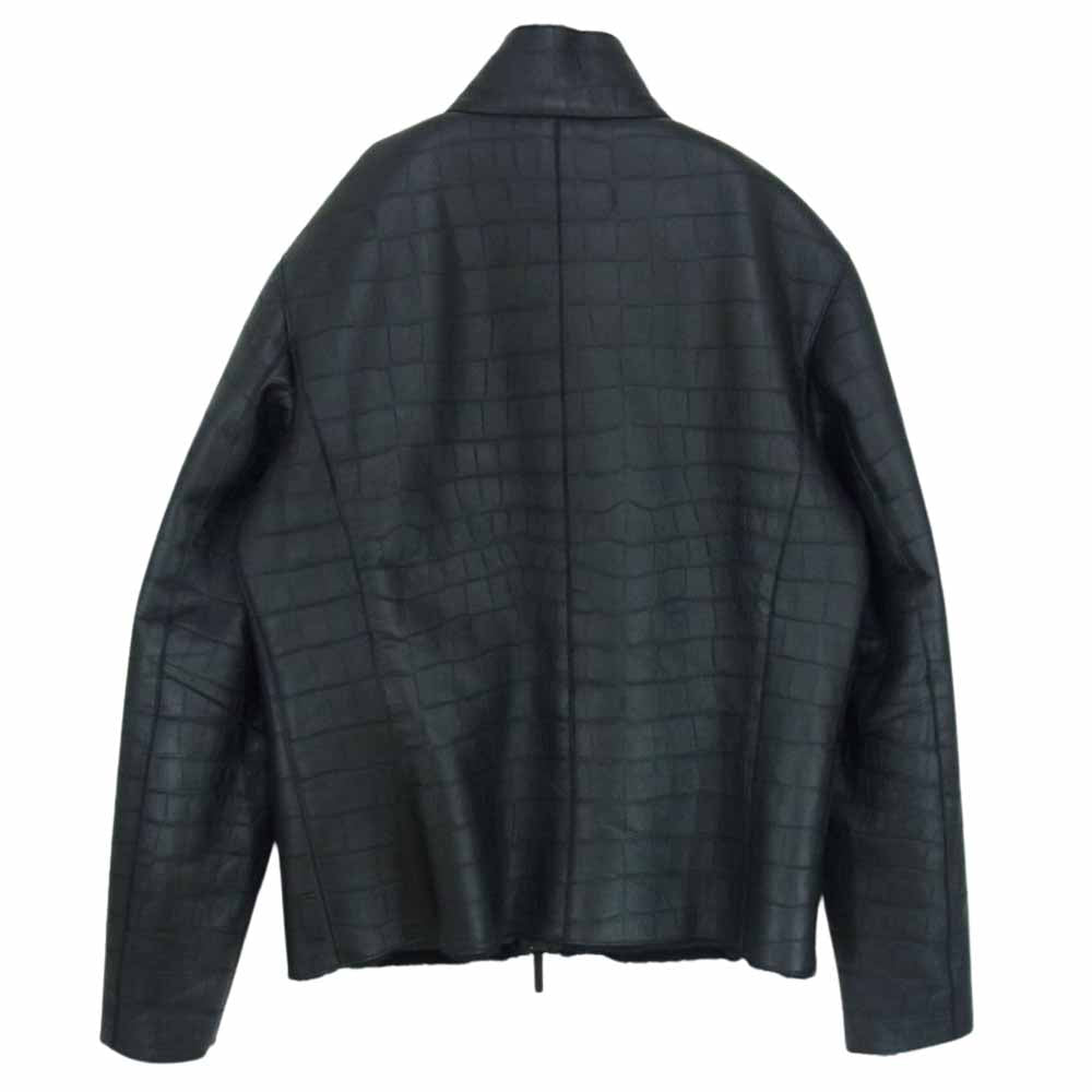 ARMANI COLLEZIONI アルマーニコレッツォーニ 国内正規品 クロコ型押し 裏地ボアムートン シングル ラムレザー ジャケット ブラック系 48【中古】