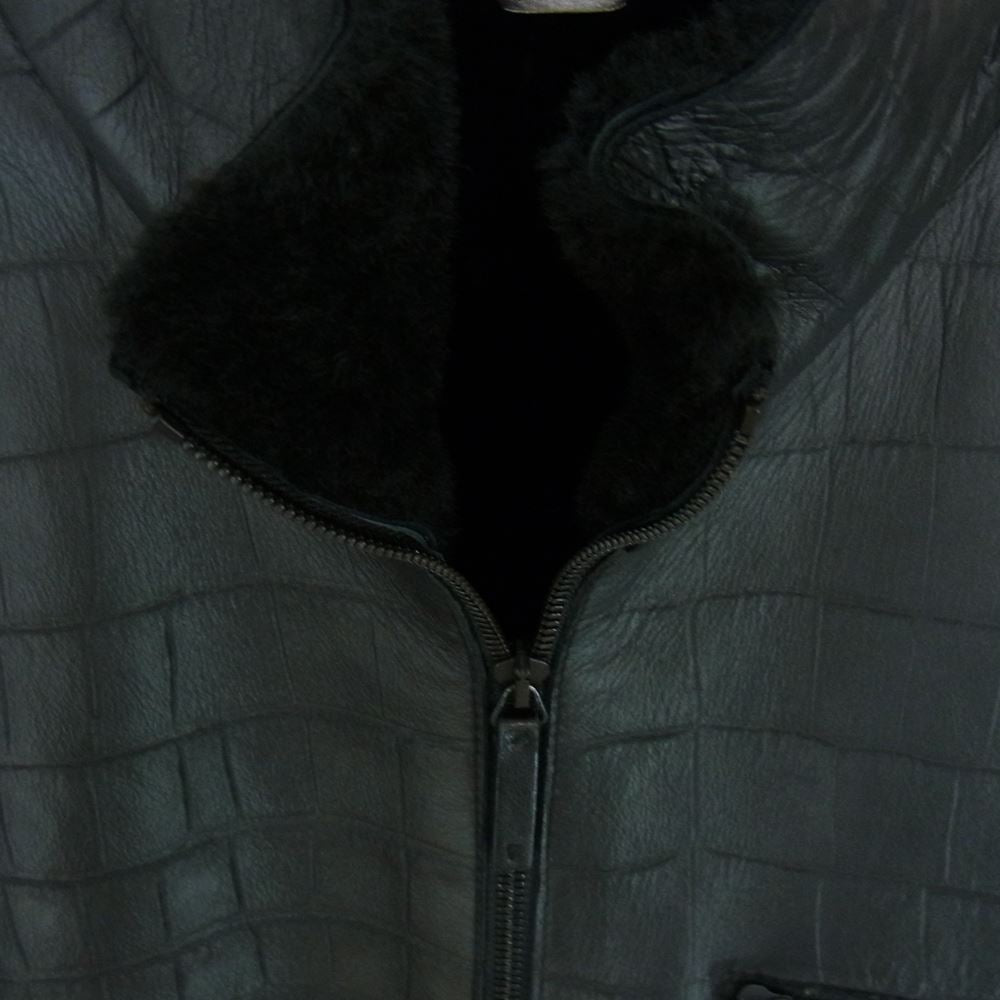 ARMANI COLLEZIONI アルマーニコレッツォーニ 国内正規品 クロコ型押し 裏地ボアムートン シングル ラムレザー ジャケット ブラック系 48【中古】