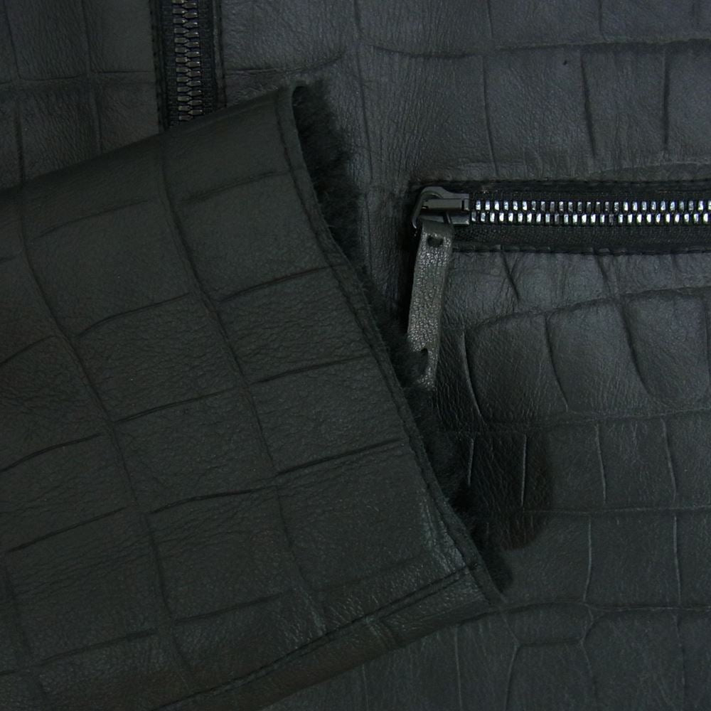 ARMANI COLLEZIONI アルマーニコレッツォーニ 国内正規品 クロコ型押し 裏地ボアムートン シングル ラムレザー ジャケット ブラック系 48【中古】