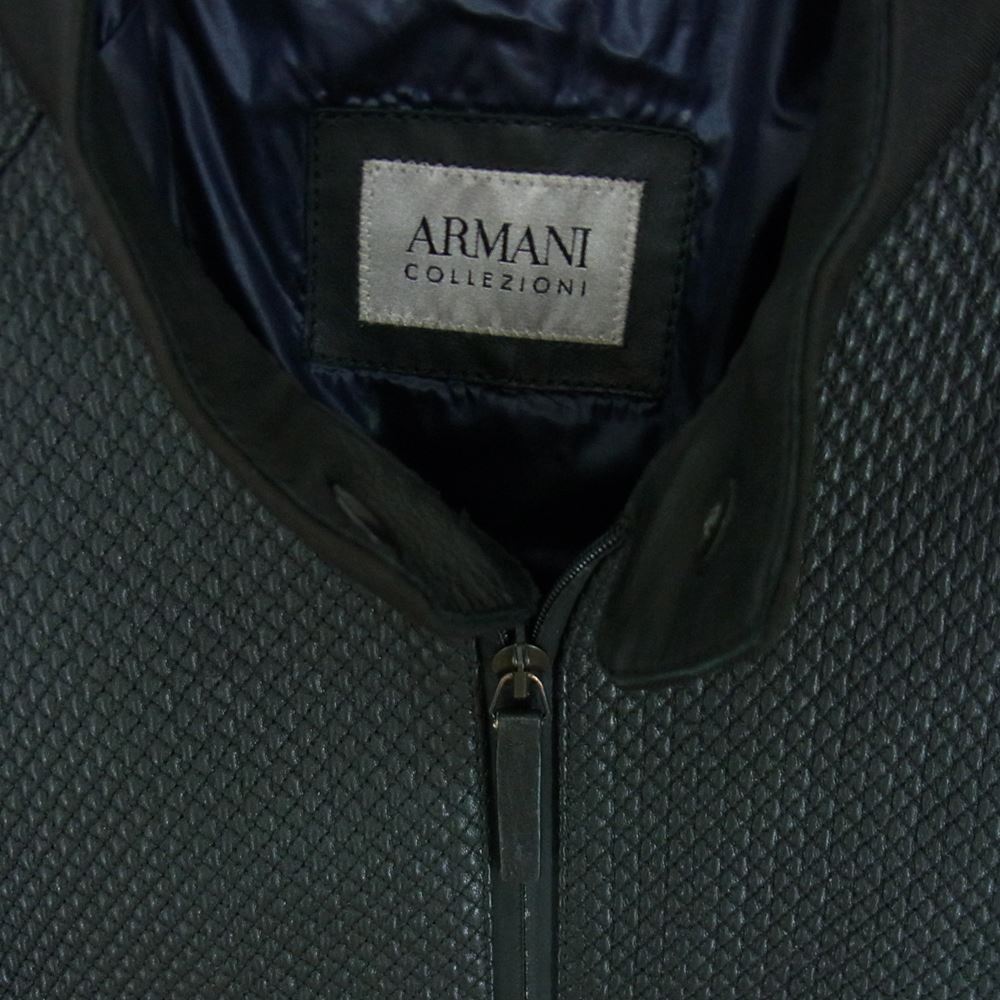 ARMANI COLLEZIONI アルマーニコレッツォーニ 国内正規品 ラムレザー キルト編み 裏地ナイロン シングル ライダース ジャケット ブラック系 48【美品】【中古】