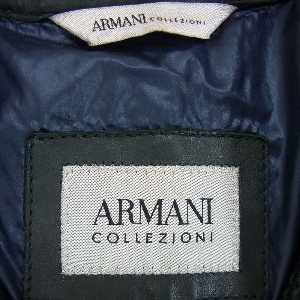 ARMANI COLLEZIONI アルマーニコレッツォーニ 国内正規品 ラムレザー キルト編み 裏地ナイロン シングル ライダース ジャケット ブラック系 48【美品】【中古】