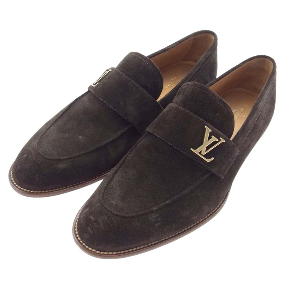 LOUIS VUITTON ルイ・ヴィトン 0128 LV ロゴ スエード Uチップ ローファー ダークブラウン系 8【中古】