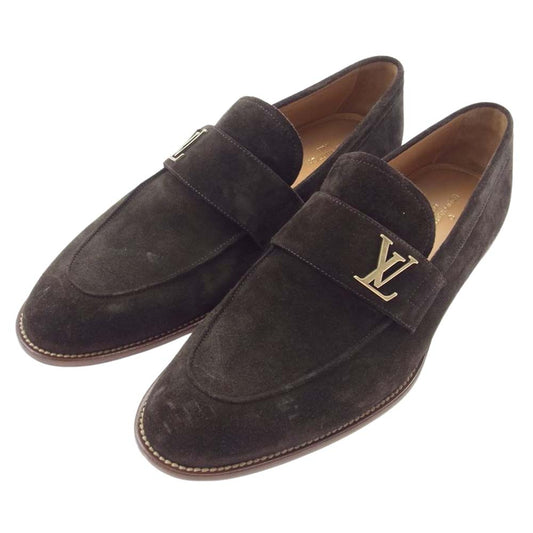 LOUIS VUITTON ルイ・ヴィトン 0128 LV ロゴ スエード Uチップ ローファー ダークブラウン系 8【中古】