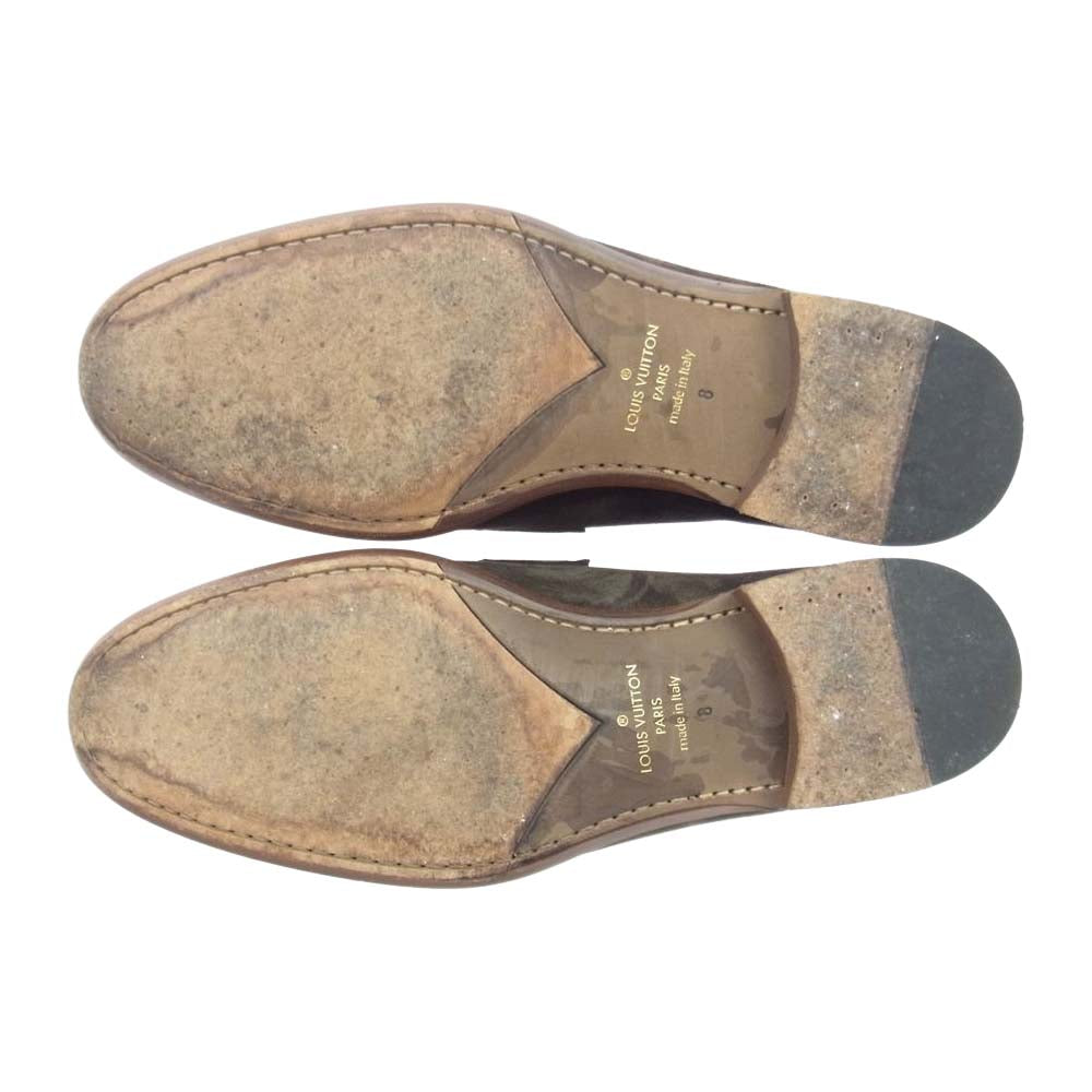 LOUIS VUITTON ルイ・ヴィトン 0128 LV ロゴ スエード Uチップ ローファー ダークブラウン系 8【中古】