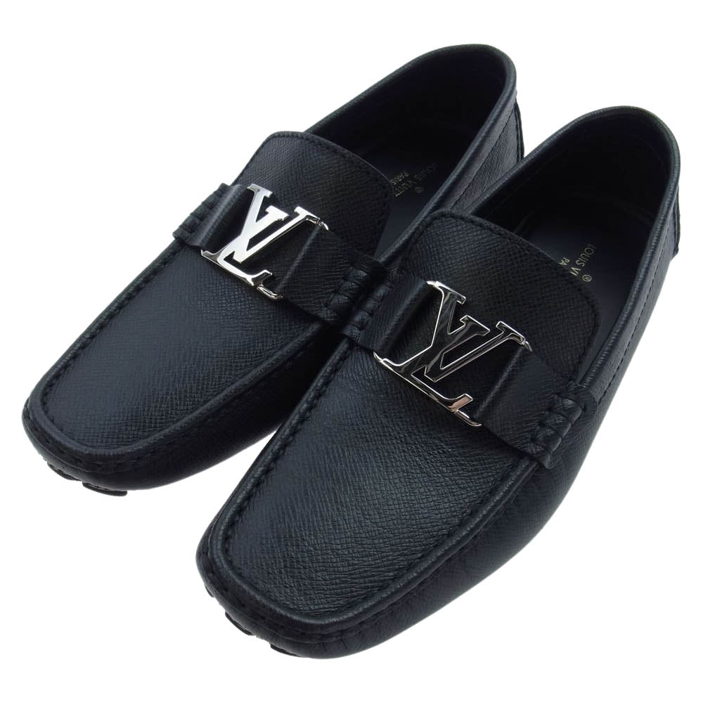 LOUIS VUITTON ルイ・ヴィトン 0118 LV ロゴ レザー ドライビング シューズ ローファー ブラック系 8【中古】
