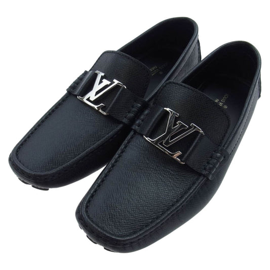 LOUIS VUITTON ルイ・ヴィトン 0118 LV ロゴ レザー ドライビング シューズ ローファー ブラック系 8【中古】