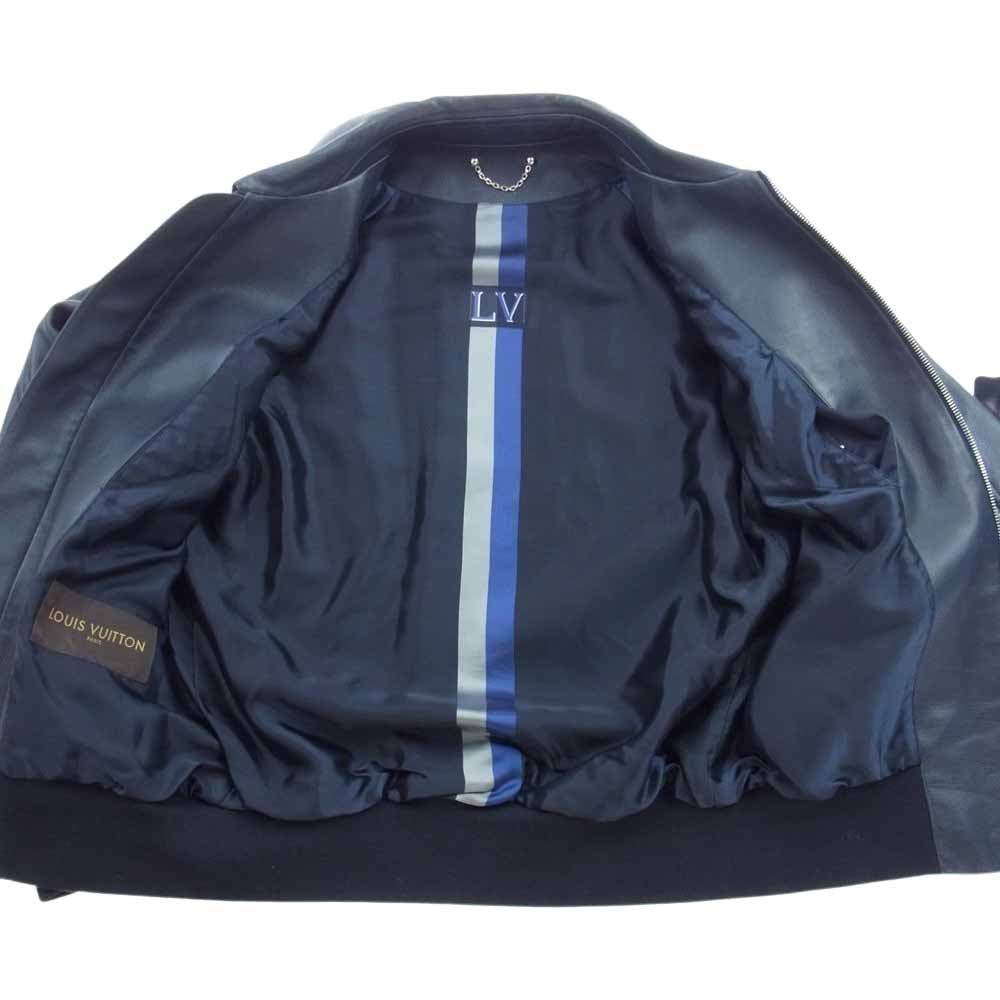 LOUIS VUITTON ルイ・ヴィトン Vロゴ リブ切替 ヴァーシティー レザー ジャケット スタジャン ダークグレー系 46【中古】