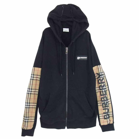 BURBERRY バーバリー 8025684 ノヴァチェック切替 フルジップ ジップアップ パーカー ブラック系 S/P【中古】