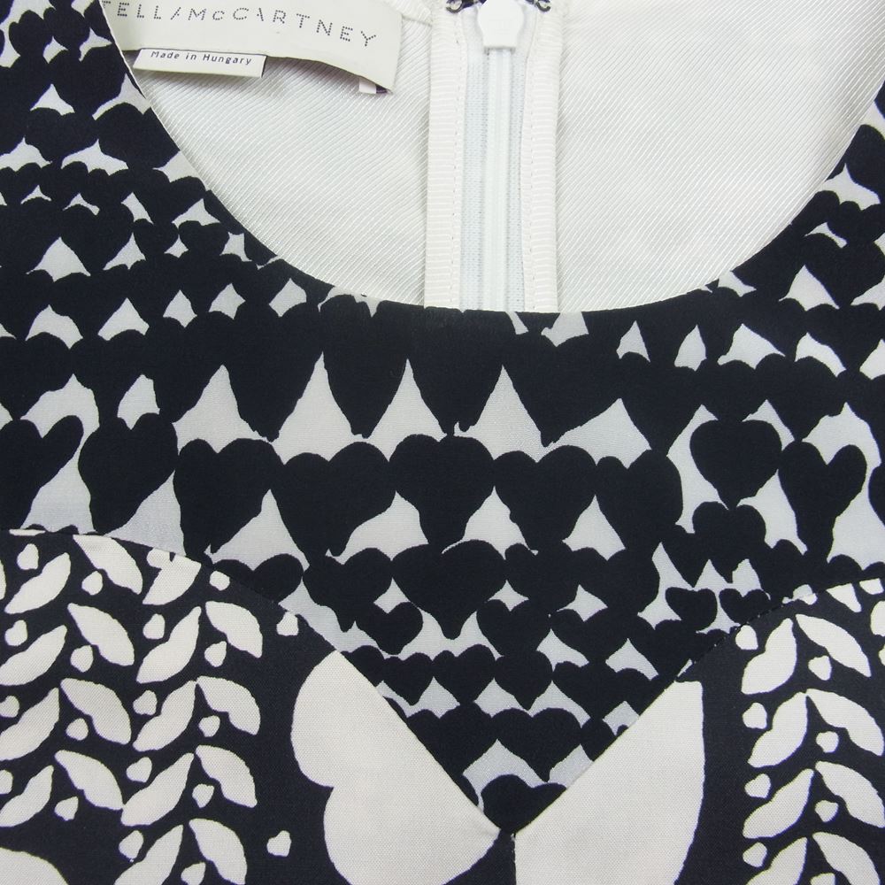 Stella McCartney ステラマッカートニー HEARTS AND LIPS PRINT DRESS シルク100％ ハート リップス プリント 総柄 バックファスナー ワンピース ブラック系 36【中古】