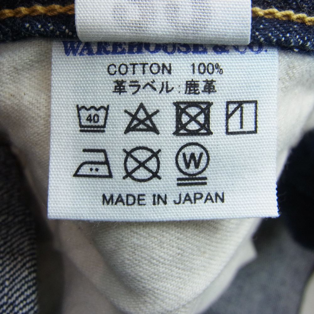 WAREHOUSE ウエアハウス 鹿革パッチ ボタンフライ 赤耳 デニム パンツ インディゴブルー系 32【中古】