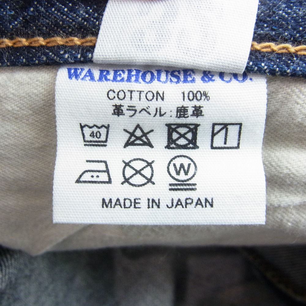 WAREHOUSE ウエアハウス Lot1001XX 1947 MODEL ONE WASH DUCK DIGGER ダックディガー 日本製 鹿革パッチ デニム パンツ インディゴブルー系 32【中古】