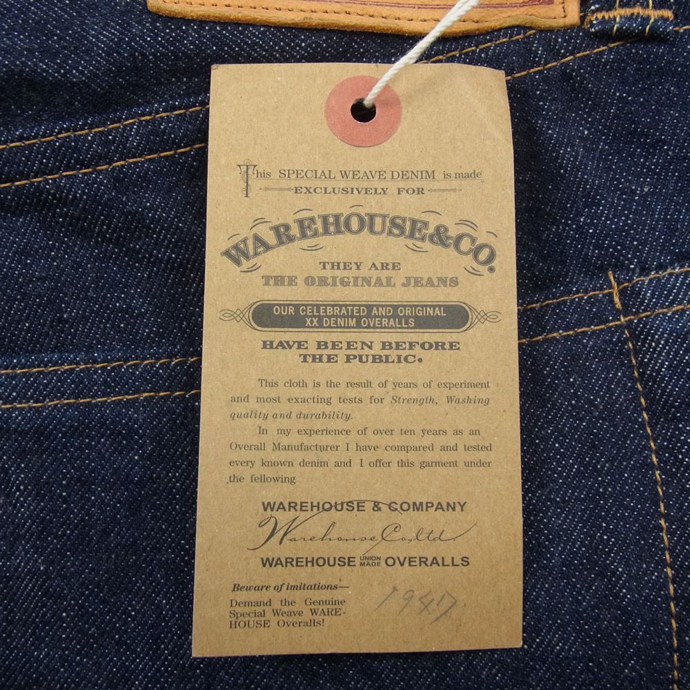WAREHOUSE ウエアハウス Lot.1001XX (1000XX) Dead Stock Blue デッドストックブルー 1947 MODEL ストレート デニム パンツ インディゴブルー系 32【美品】【中古】