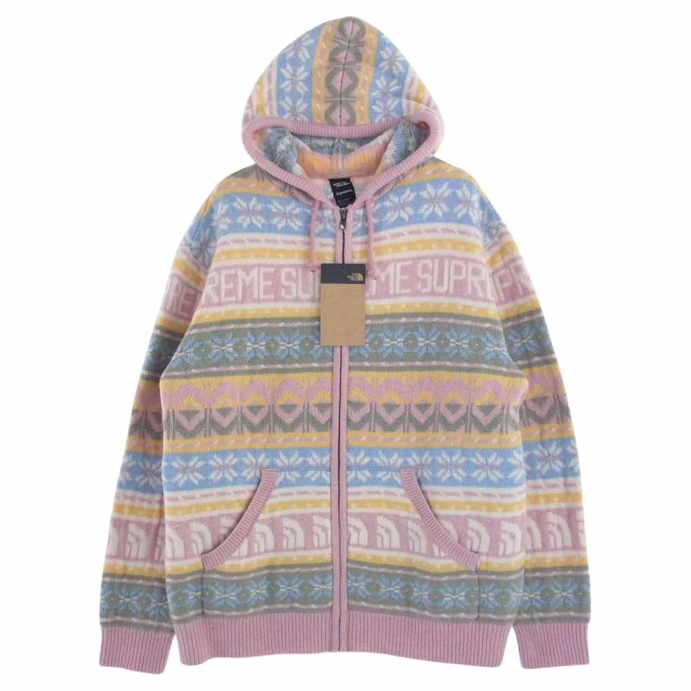 Supreme シュプリーム 22AW NT52212I The North Face ノースフェイス Zip Up Hooded Sweater ジップ アップ フーデッド セーター フルジップ ニット パーカー ピンク系 マルチカラー系 L【新古品】【未使用】【中古】