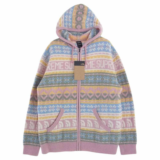 Supreme シュプリーム 22AW NT52212I The North Face ノースフェイス Zip Up Hooded Sweater ジップ アップ フーデッド セーター フルジップ ニット パーカー ピンク系 マルチカラー系 L【新古品】【未使用】【中古】