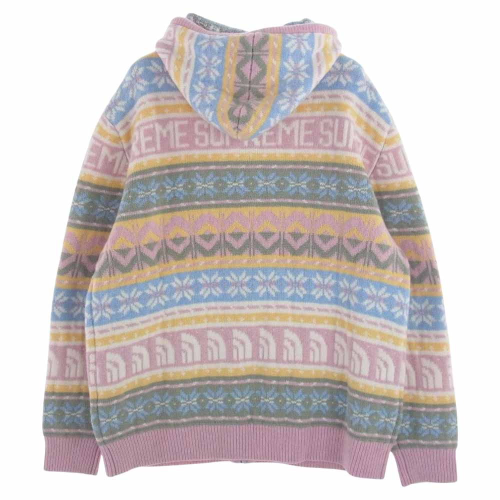 Supreme シュプリーム 22AW NT52212I The North Face ノースフェイス Zip Up Hooded Sweater ジップ アップ フーデッド セーター フルジップ ニット パーカー ピンク系 マルチカラー系 L【新古品】【未使用】【中古】