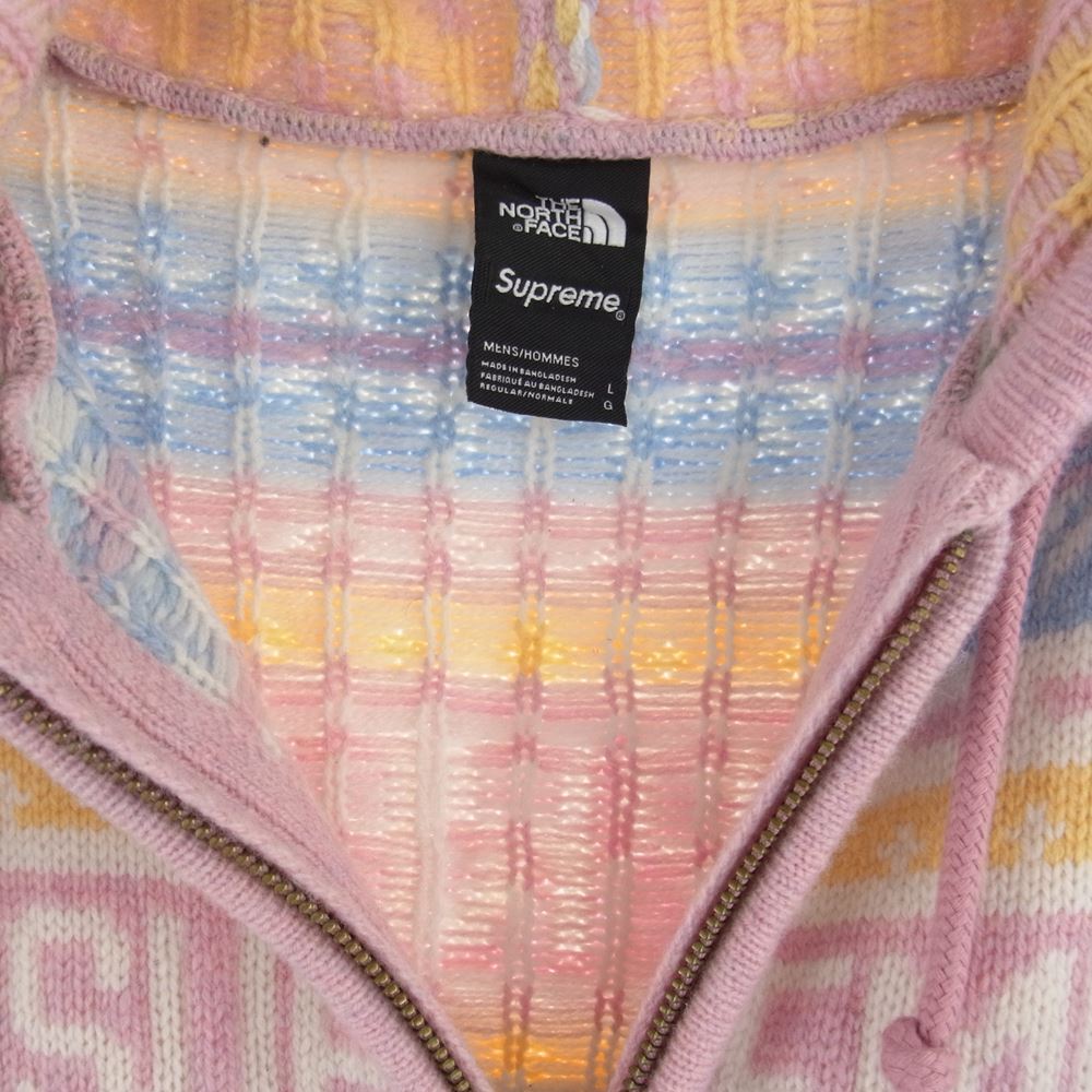 Supreme シュプリーム 22AW NT52212I The North Face ノースフェイス Zip Up Hooded Sweater ジップ アップ フーデッド セーター フルジップ ニット パーカー ピンク系 マルチカラー系 L【新古品】【未使用】【中古】