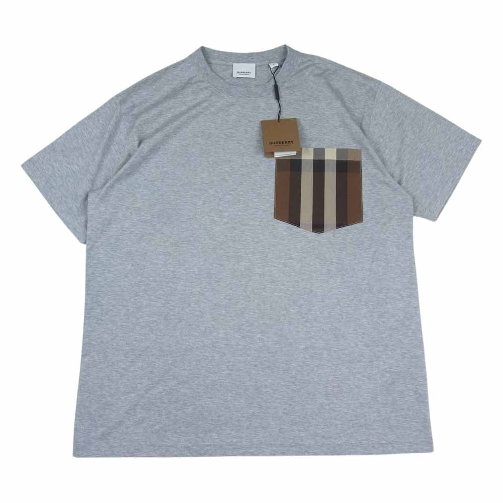 BURBERRY バーバリー 8048923 A2142 チェック ポケット オーバーサイズ クルーネック コットン 半袖 Tシャツ  グレー系 S【極上美品】【中古】