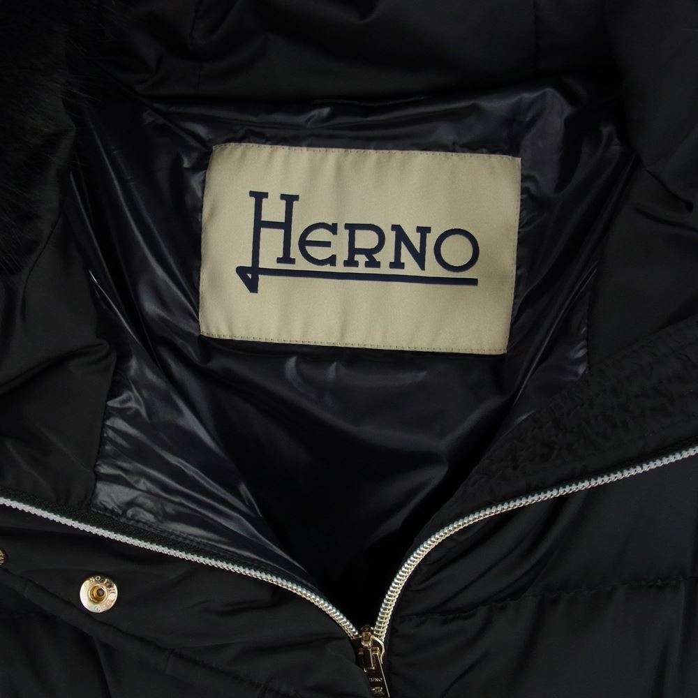 Herno ヘルノ Pl1138D 12170 9300  FOX FUR FOOD DOWN JACKET フォックスファーフード ダウン ジャケット ブラック系 44【極上美品】【中古】
