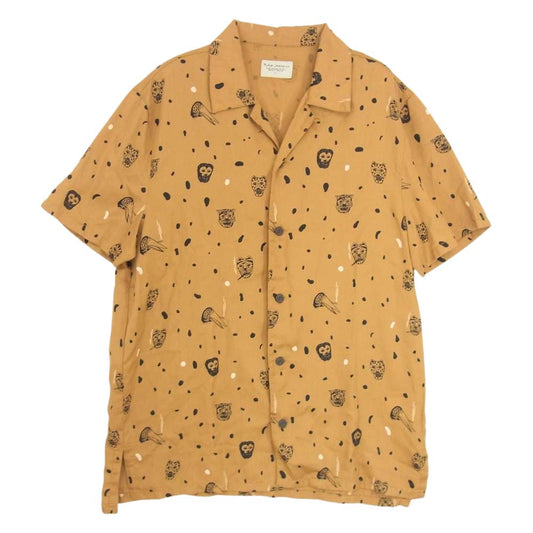 Nudie Jeans ヌーディージーンズ 総柄 オープン シャツ ブラウン系 M【中古】