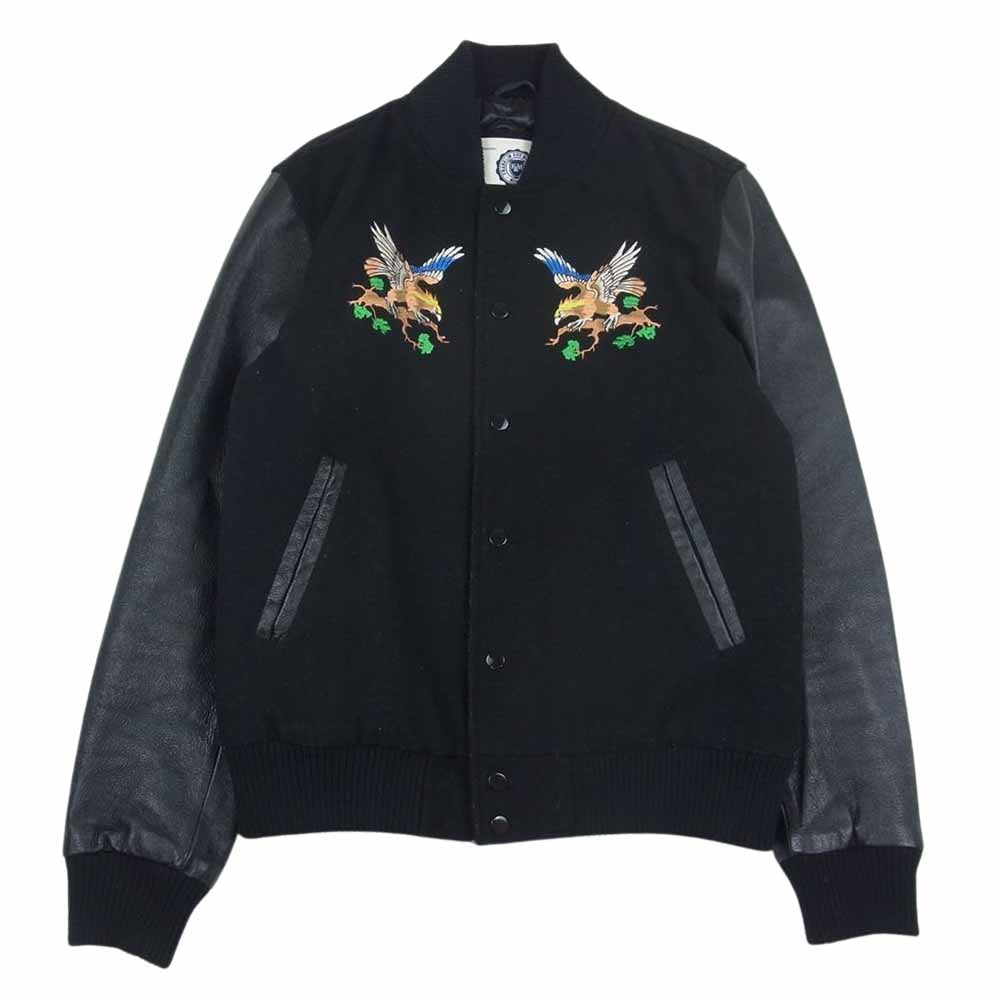 フランクリン＆マーシャル 袖レザー メルトン スタジャン スタジアム ジャケット ブラック系 S【中古】