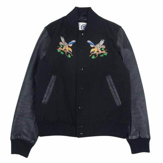 フランクリン＆マーシャル 袖レザー メルトン スタジャン スタジアム ジャケット ブラック系 S【中古】