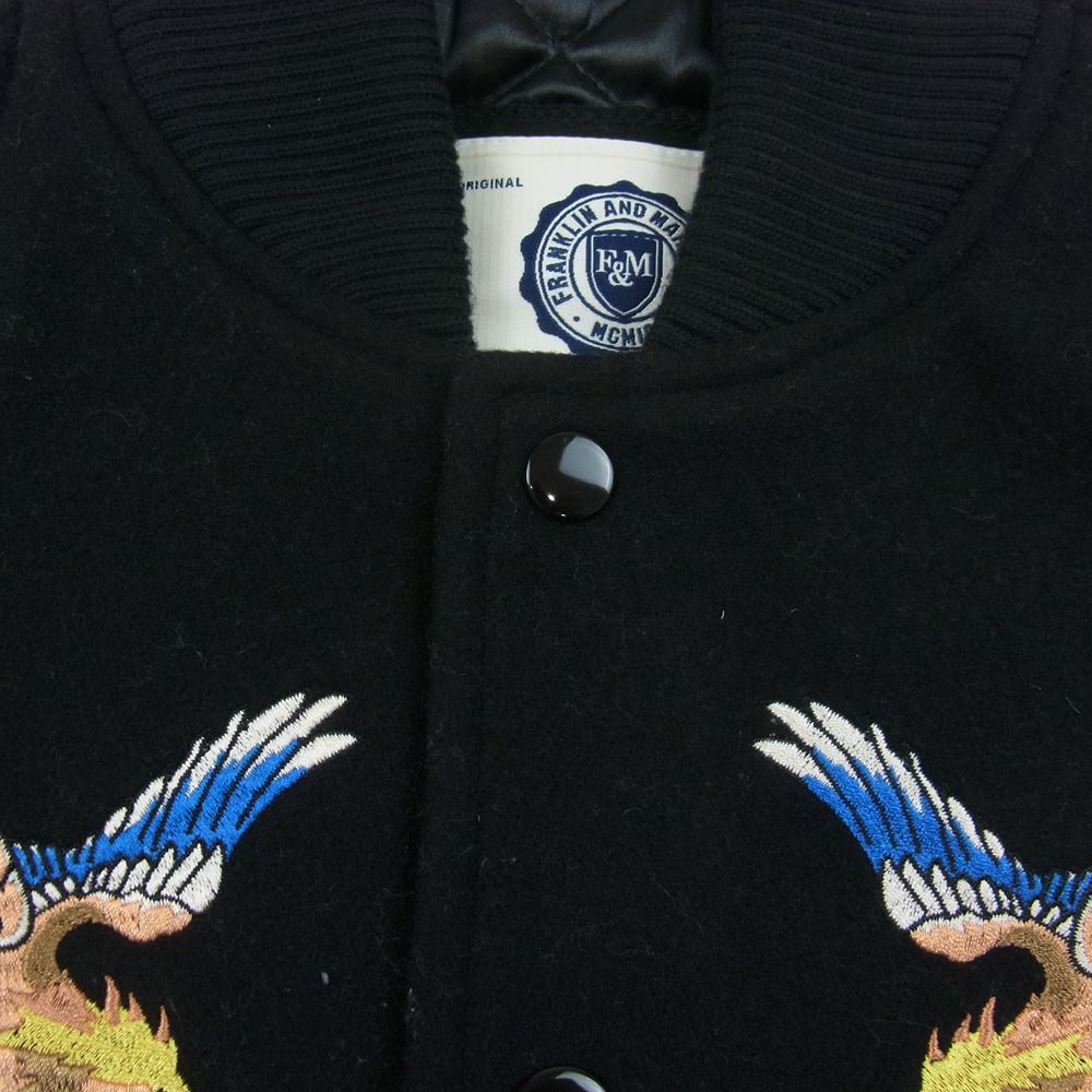 フランクリン＆マーシャル 袖レザー メルトン スタジャン スタジアム ジャケット ブラック系 S【中古】