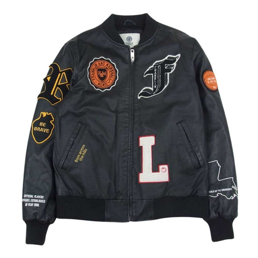 フランクリン＆マーシャル オールレザー スタジャン スタジアム ジャケット ブラック系 M【中古】