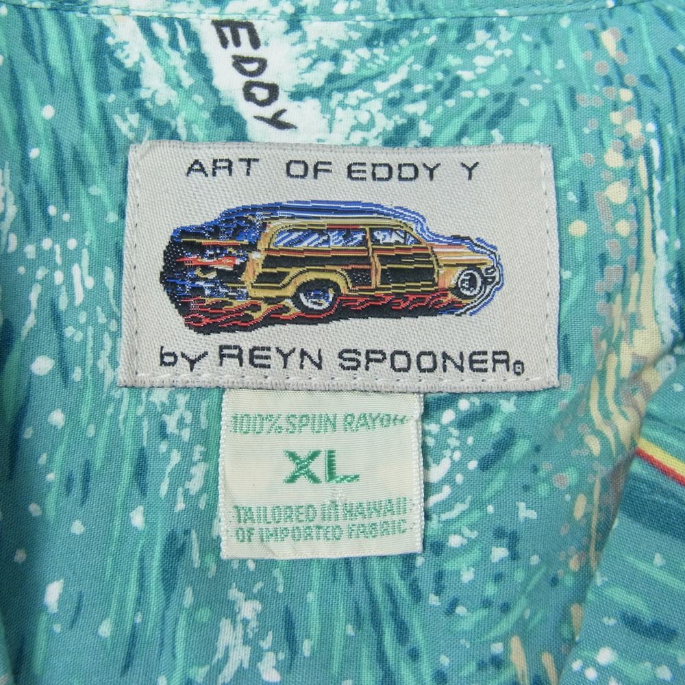 レインスプーナー ART OF EDDY Y サーフィン アロハ シャツ グリーン系 XL【中古】