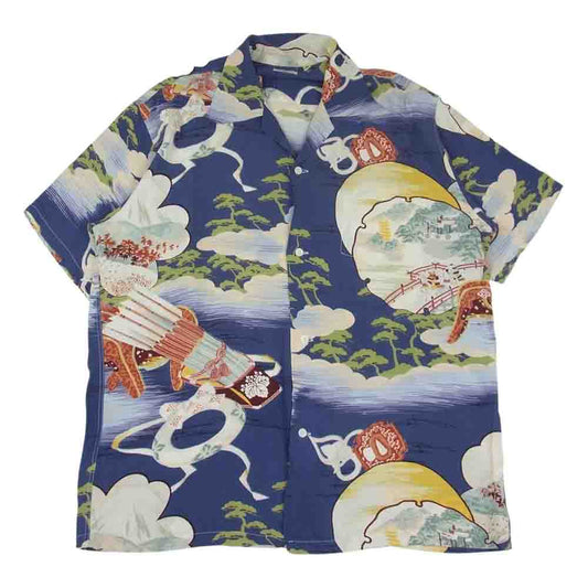 SUN SURF サンサーフ SS32165 RAYON S/S SAMURAI THE BATTLEFIELD サムライ 侍 アロハ シャツ ネイビー系 XL【中古】