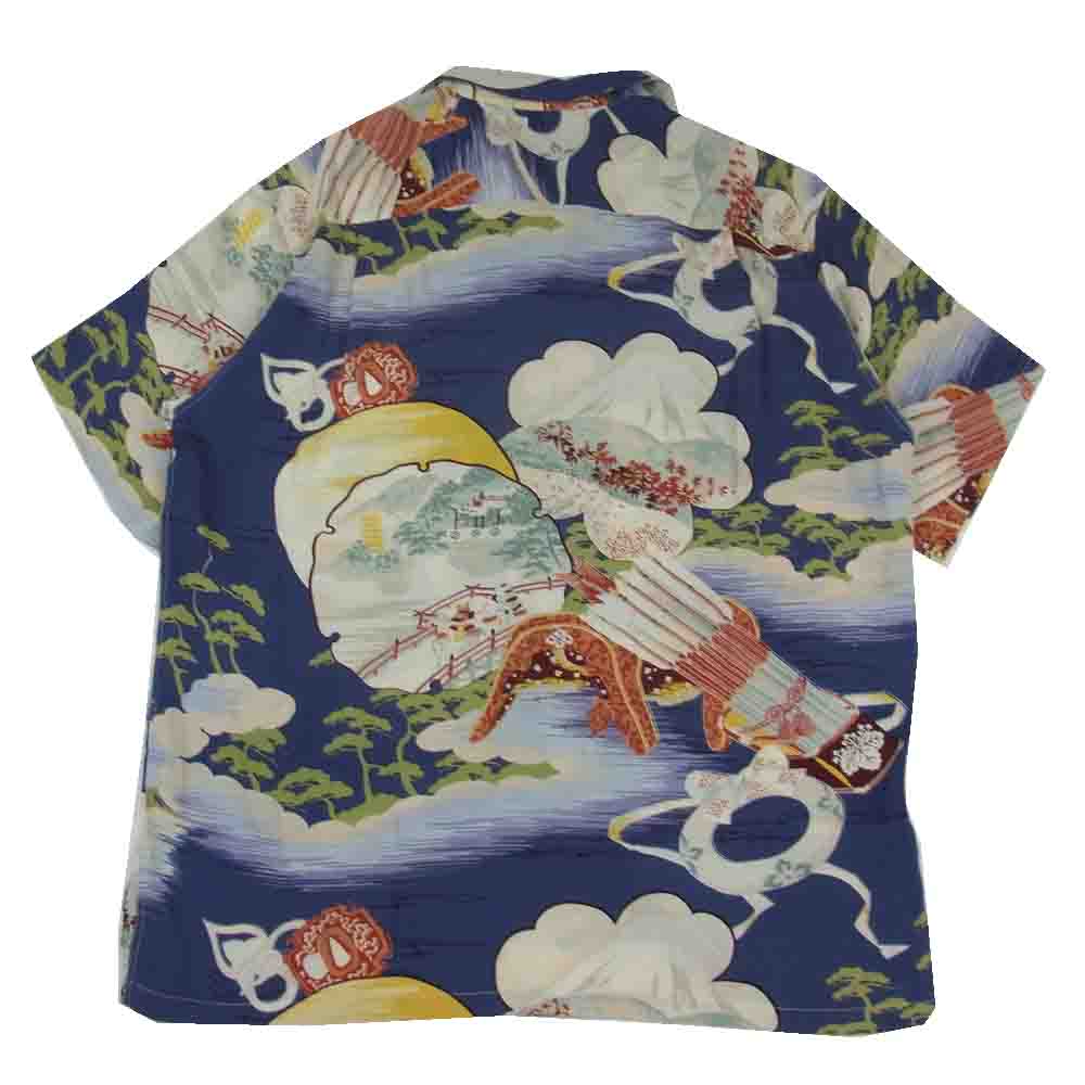 SUN SURF サンサーフ SS32165 RAYON S/S SAMURAI THE BATTLEFIELD サムライ 侍 アロハ シャツ ネイビー系 XL【中古】