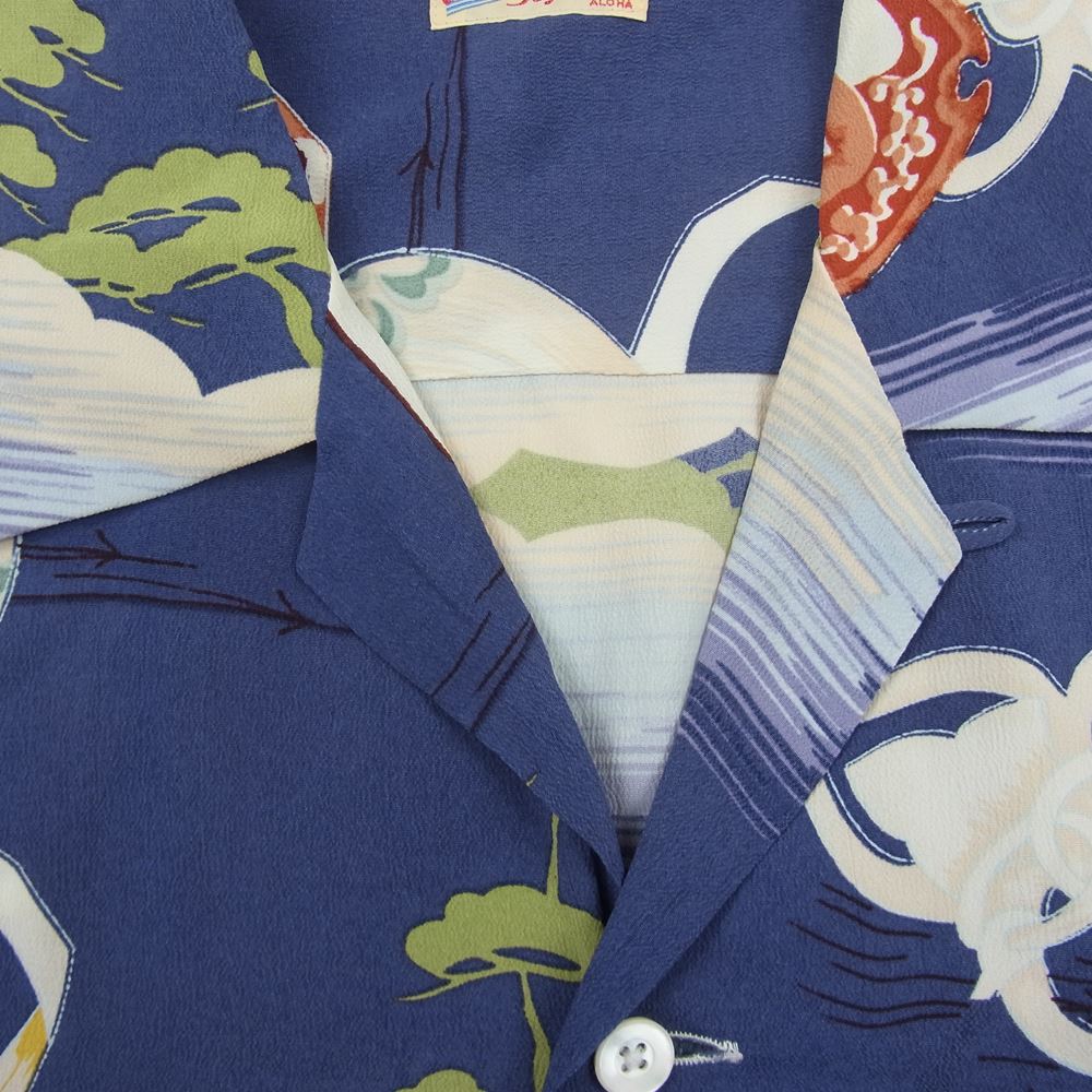SUN SURF サンサーフ SS32165 RAYON S/S SAMURAI THE BATTLEFIELD サムライ 侍 アロハ シャツ ネイビー系 XL【中古】