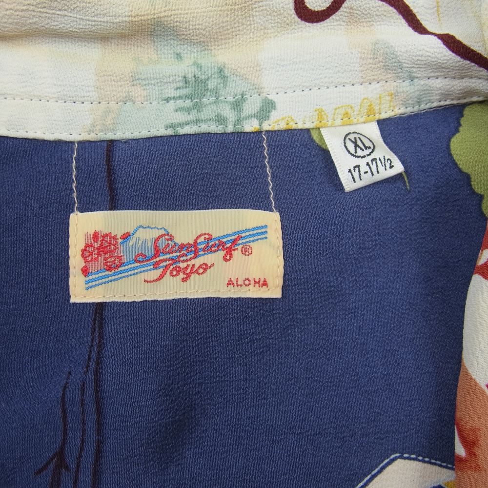 SUN SURF サンサーフ SS32165 RAYON S/S SAMURAI THE BATTLEFIELD サムライ 侍 アロハ シャツ ネイビー系 XL【中古】