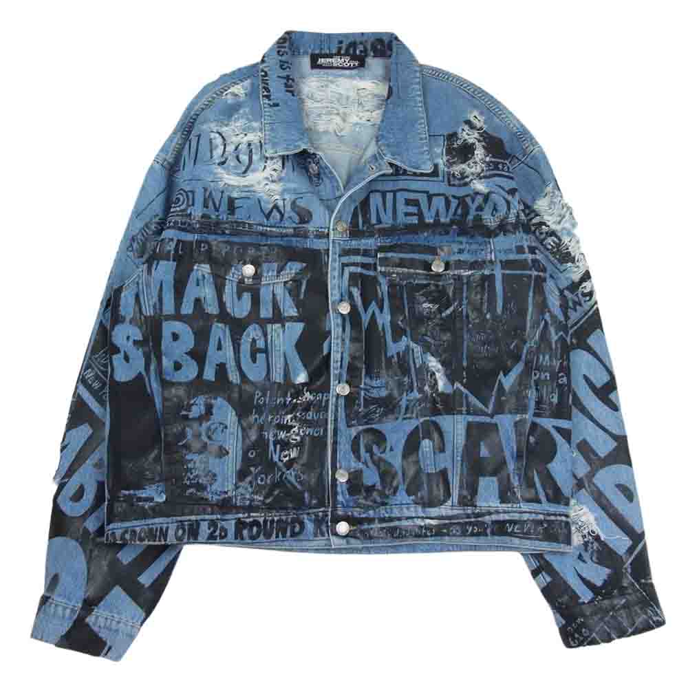 JEREMY SCOTT ジェレミースコット ペイント ダメージ デニム ジャケット インディゴブルー系 52【中古】