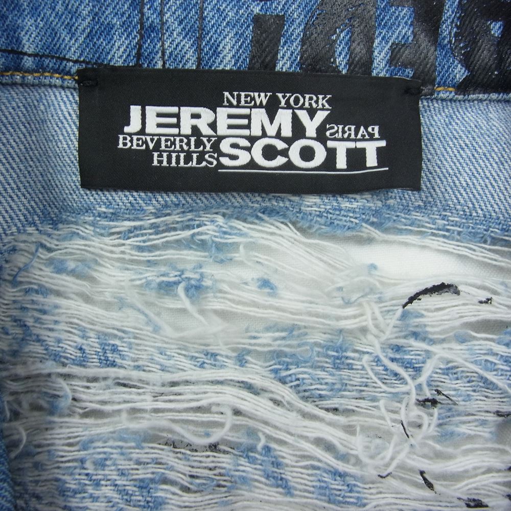 JEREMY SCOTT ジェレミースコット ペイント ダメージ デニム ジャケット インディゴブルー系 52【中古】