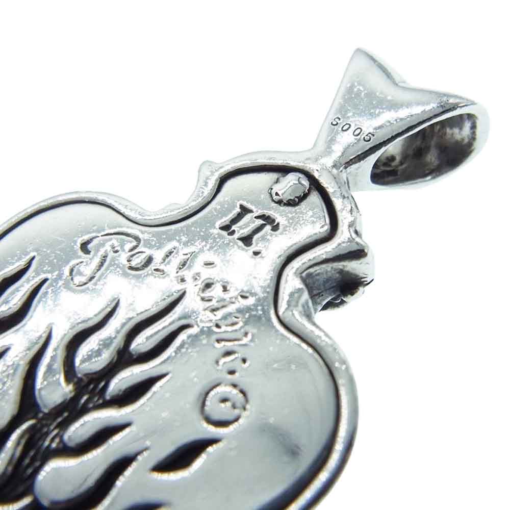 レザーズアンドトレジャーズ Small flame heart w/stingray w/sapphire スモール フレーム ハート ペンダント スティングレイ レザー ネックレス シルバー系 ブルー系【中古】