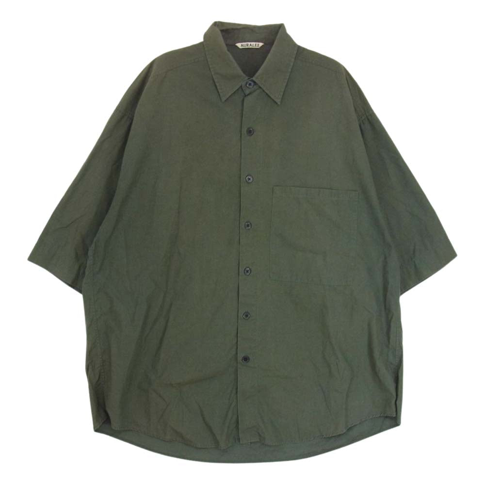 AURALEE オーラリー 18SS A8SS03TN WASHED FINX TWILL HALF SLEEVED BIG SHIRTS ウォッシュドフィンクスツイル ハーフスリーブ ビッグ オーバーサイズ 半袖 シャツ カーキ系 4【中古】