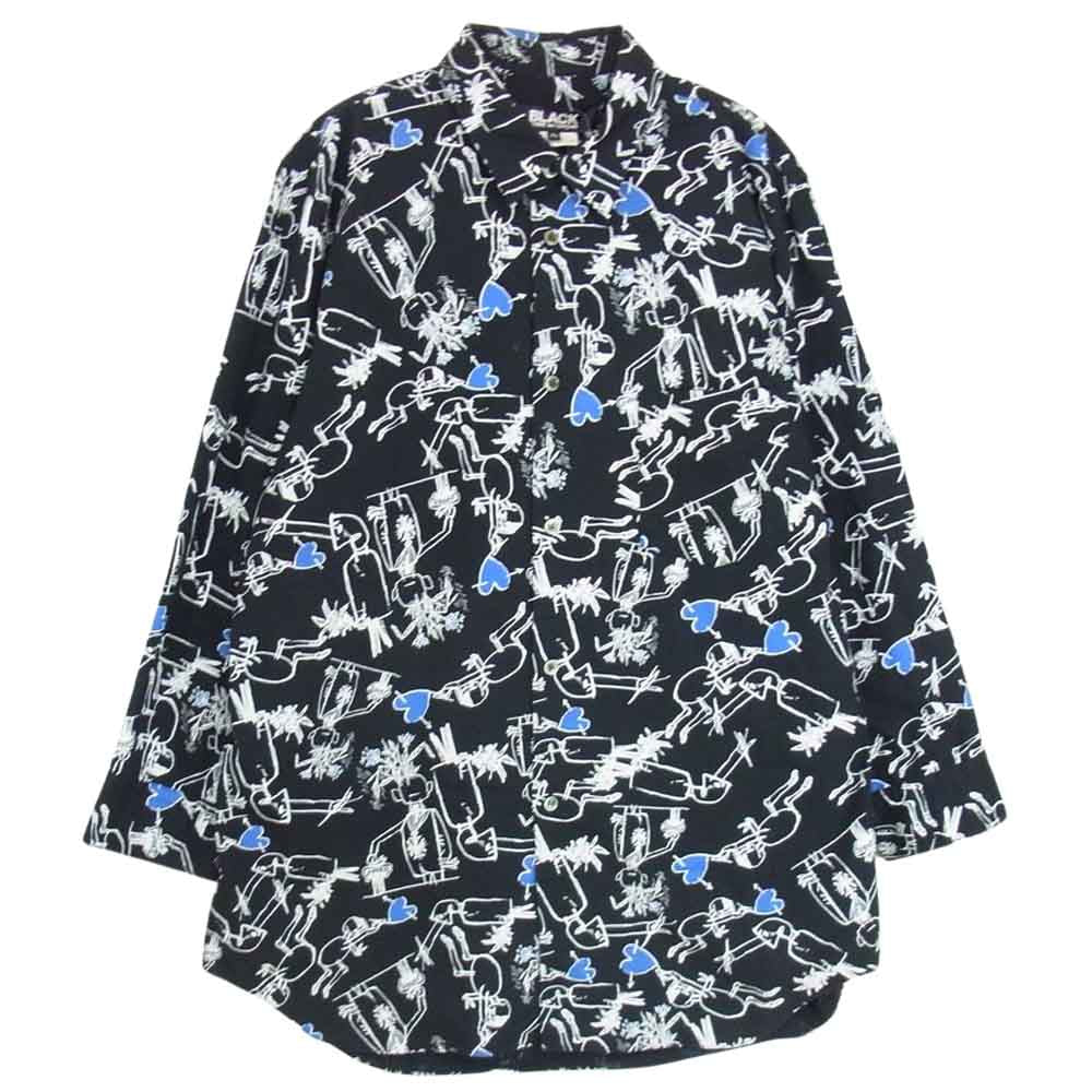 BLACK COMME des GARCONS ブラックコムデギャルソン AD2014 1O-B007 ハートグラフィック プリント 長袖 シャツ ブラック系 XL【中古】