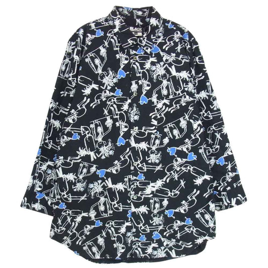 BLACK COMME des GARCONS ブラックコムデギャルソン AD2014 1O-B007 ハートグラフィック プリント 長袖 シャツ ブラック系 XL【中古】