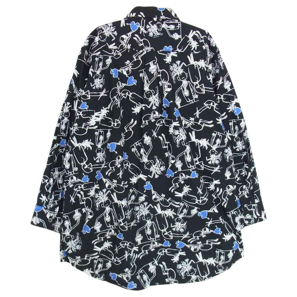 BLACK COMME des GARCONS ブラックコムデギャルソン AD2014 1O-B007 ハートグラフィック プリント 長袖 シャツ ブラック系 XL【中古】