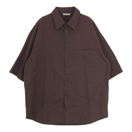 AURALEE オーラリー 22SS A22SS02FH HERRINGBONE HALF SLEEVED ヘリンボーン ハーフスリーブ 半袖 シャツ ブラウン系 4【中古】