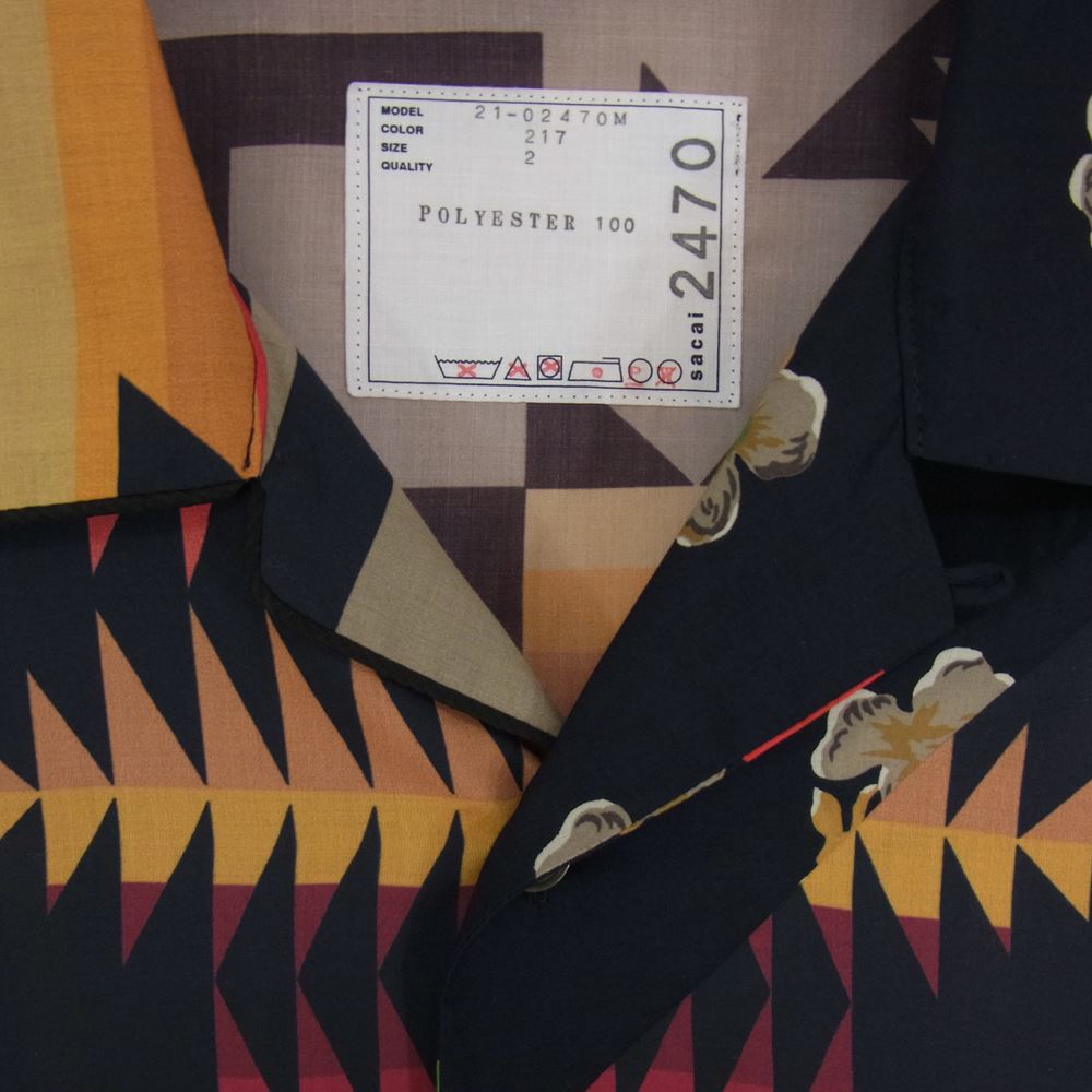 Sacai サカイ × PENDLETON ペンドルトン 21SS 21-02470M Archive Print Mix アーカイブ プリント ミックス オープンカラー シャツ ブラック系 2【美品】【中古】