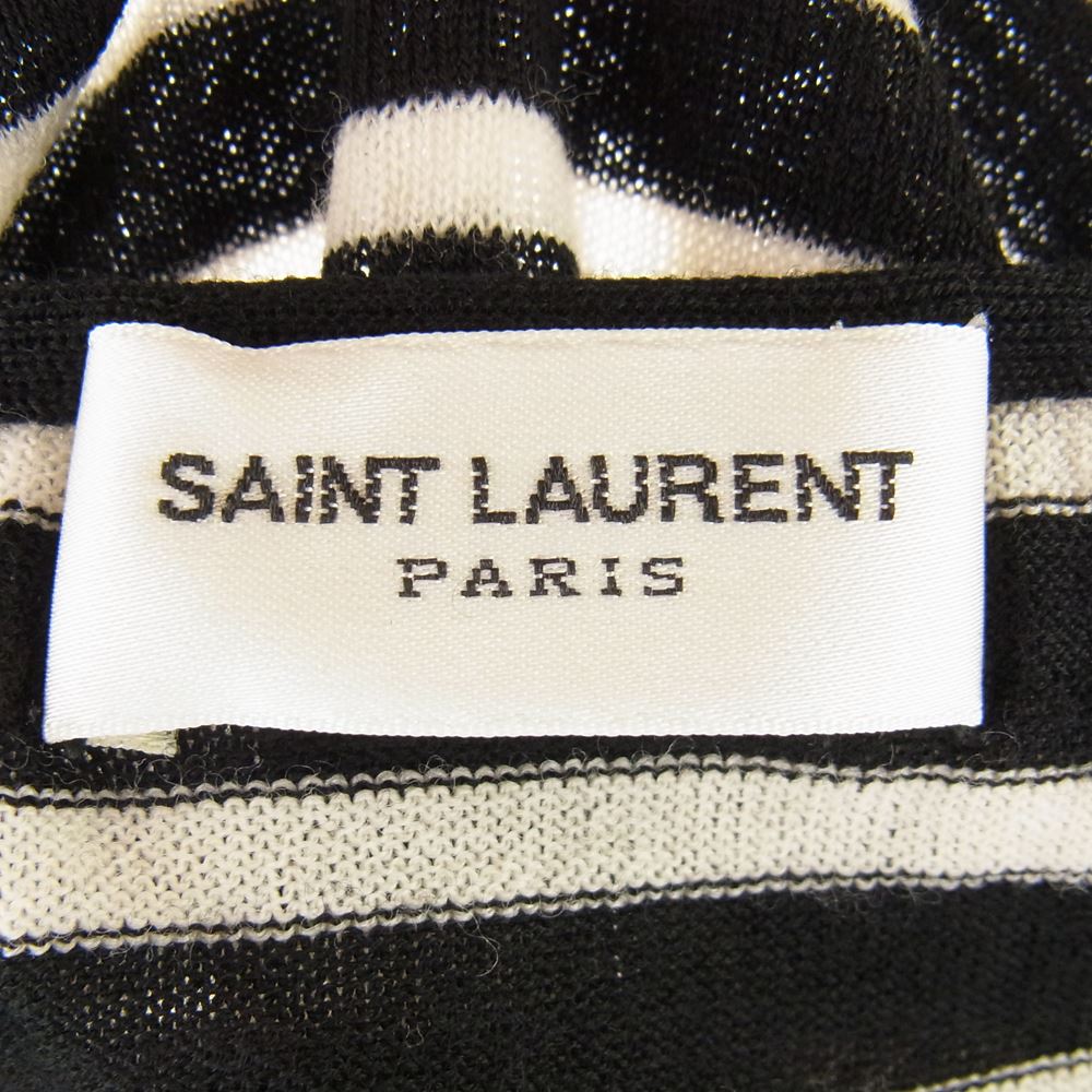 SAINT LAURENT サンローラン 313818 Y1AHJ 国内正規品 Vネック ボーダー ウール ポケット カットソー 半袖 ブラック系 S【中古】