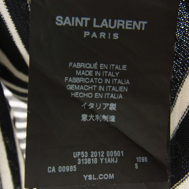 SAINT LAURENT サンローラン 313818 Y1AHJ 国内正規品 Vネック ボーダー ウール ポケット カットソー 半袖 ブラック系 S【中古】