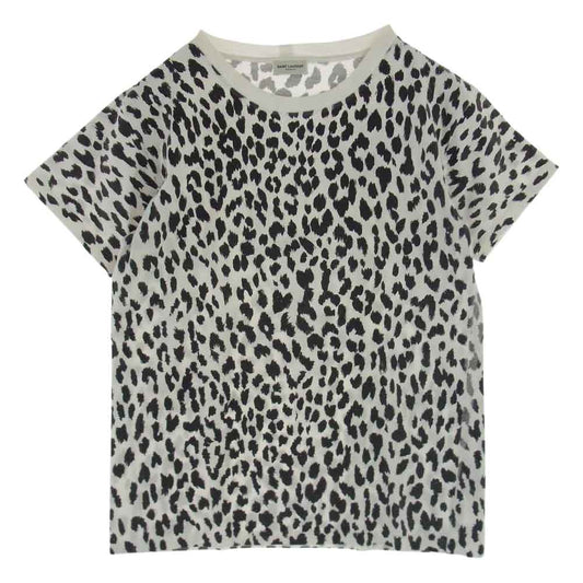 SAINT LAURENT サンローラン 343388 Y2EE1 国内正規品 レオパード コットン Tシャツ 半袖 ホワイト系 ブラック系 XS【中古】