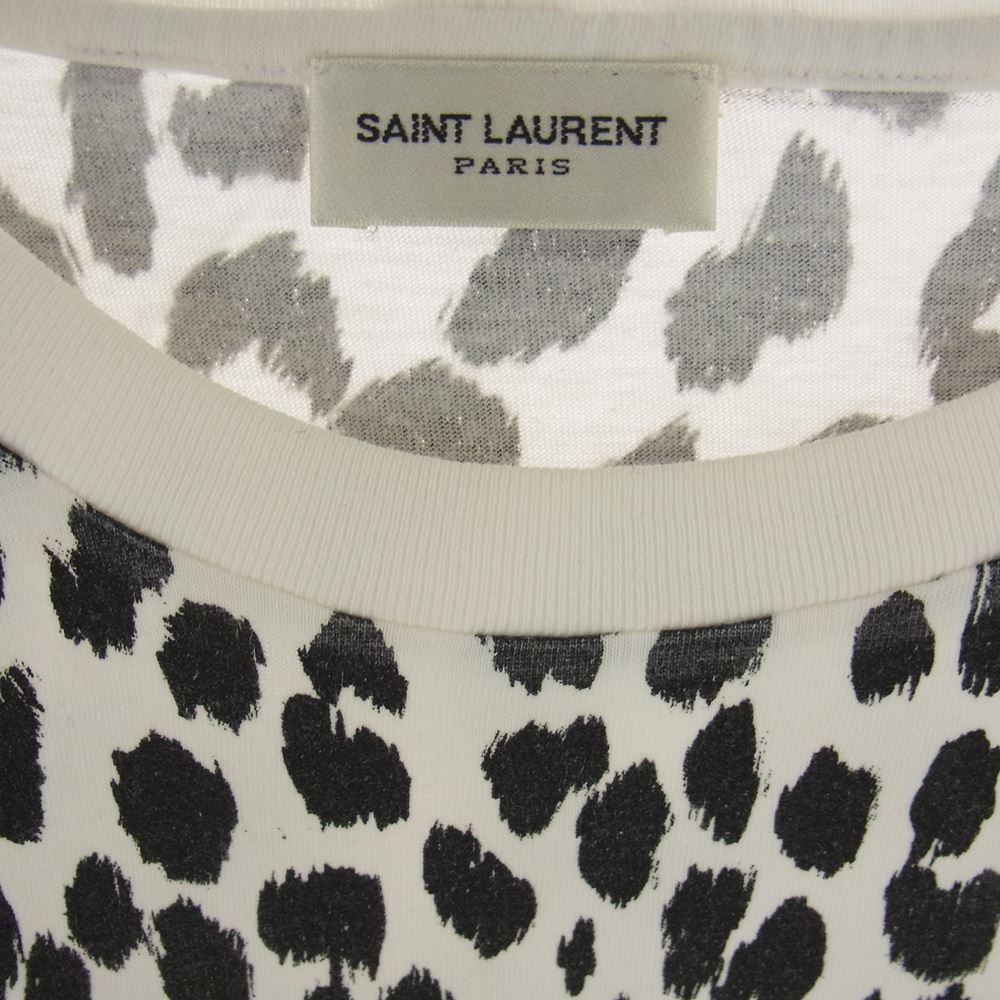 SAINT LAURENT サンローラン 343388 Y2EE1 国内正規品 レオパード コットン Tシャツ 半袖 ホワイト系 ブラック系 XS【中古】